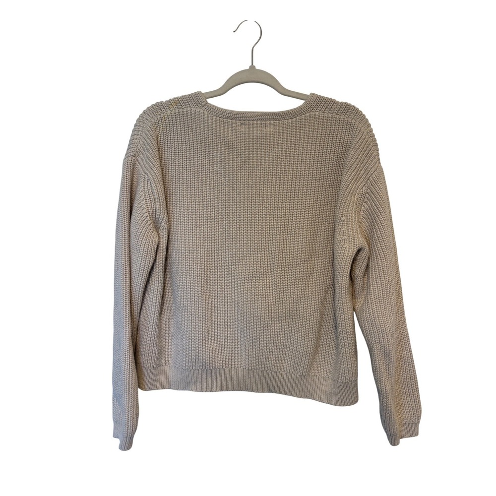 NWT Quince 100% Organic Cotton Fisherman V-Neck Sweater Speckled Beige Size M - Picture 4 of 8